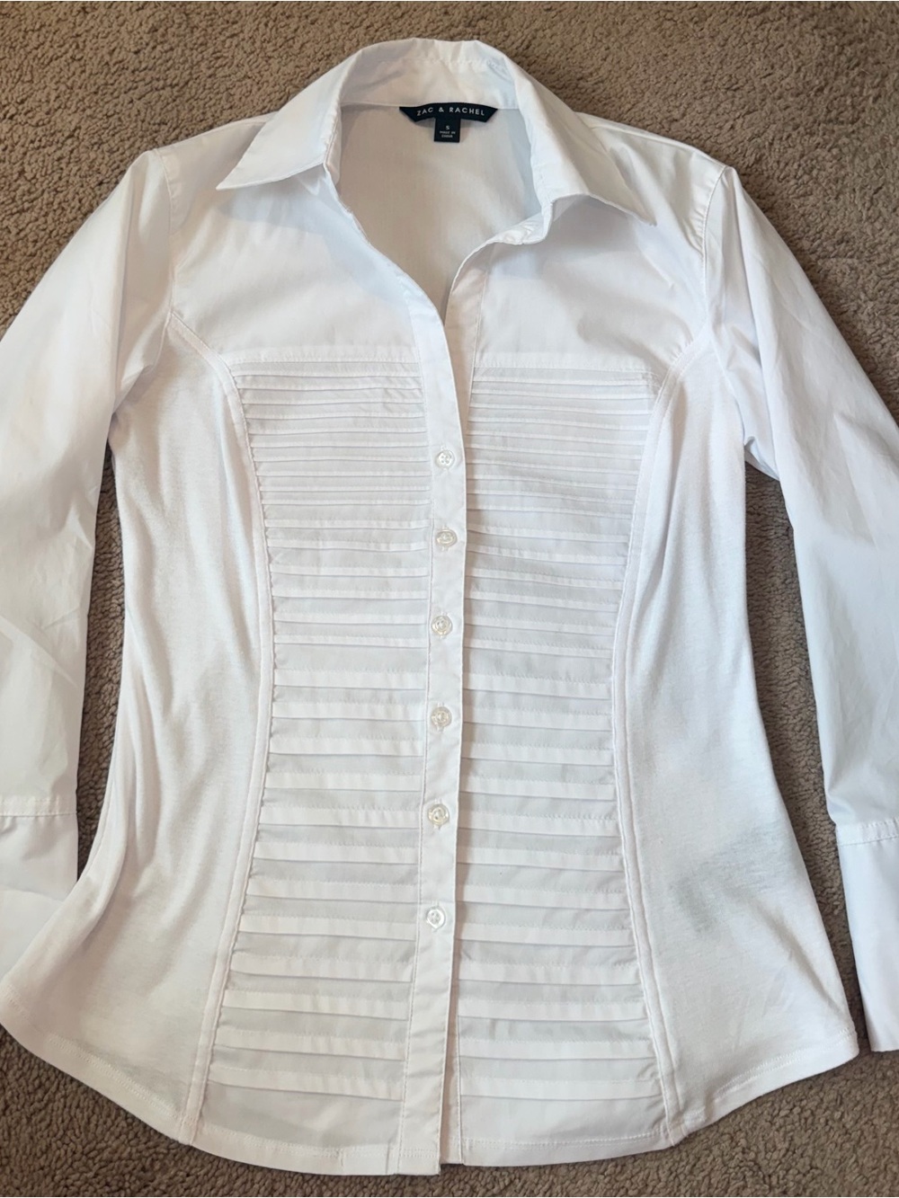 Zac & Rachel White Pleated Front Button-Down Shirt